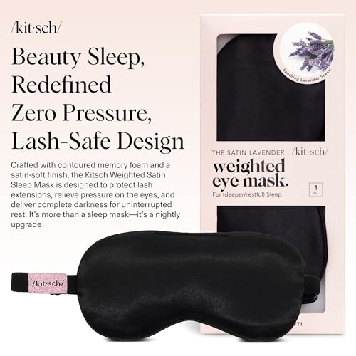 Kitsch Weighted Satin Sleep Mask - Weighted Eye Masks for Sleep and Travel - Lavender Ultra-Soft Sleeping Eye Mask for Women and Men - Light Blocking, Adjustable Strap, (4.1oz/116g) - color: Weighted Black
