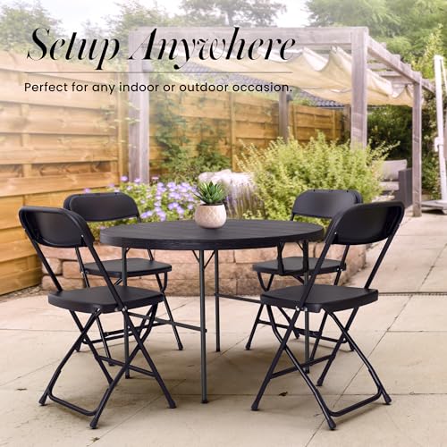 Our Modern Space 3.5 Feet Circular Round Foldable Table with Built in Handle & Steel Legs | Heavy Duty Portable | Perfect for Party, Dining, Wedding, Events, Picnic Indoor, Outdoor, Camping, Utility - color: Black, size: 3.5 FT - Round