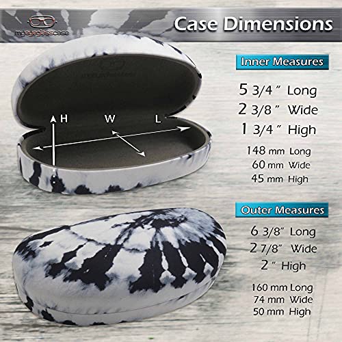 MyEyeglassCase Hard Sunglasses case - Women Glasses Case Holder - Large Durable Eyeglass Case Hard Shell with Pouch & Cloth - color: Tie Dye White Black