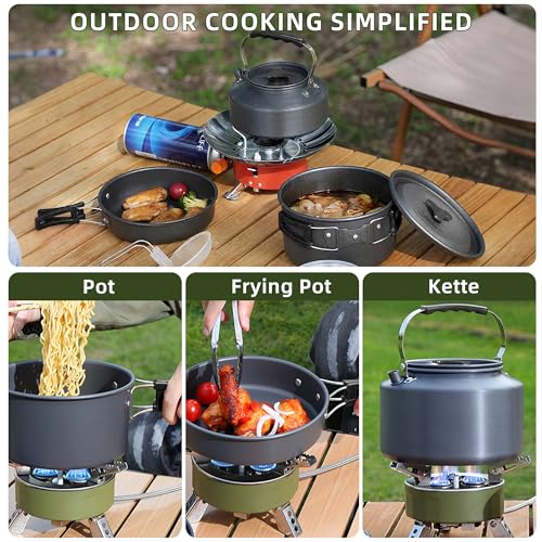 aiGear 3pcs Camping Cooking Set for 1-2 People, Lightweight Foldable Pot Pan Kettle with Storage Bag, Backpacking Cooking Set for Hiking Picnic Camping - color: Black