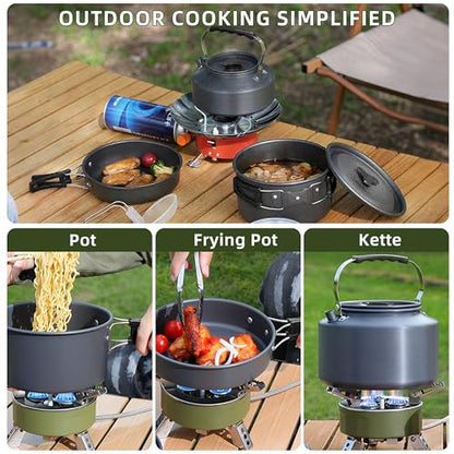 aiGear 3pcs Camping Cooking Set for 1-2 People, Lightweight Foldable Pot Pan Kettle with Storage Bag, Backpacking Cooking Set for Hiking Picnic Camping - color: Black