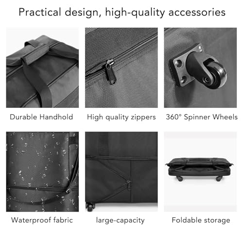 Suitcases with Wheels, Expandable Foldable Luggage Bag, Collapsible Rolling Travel Bag for Men Women, Lightweight Duffel Bag with Spinner Wheel (X Large)