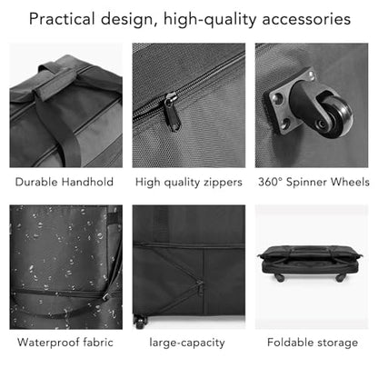 Suitcases with Wheels, Expandable Foldable Luggage Bag, Collapsible Rolling Travel Bag for Men Women, Lightweight Duffel Bag with Spinner Wheel (X Large)