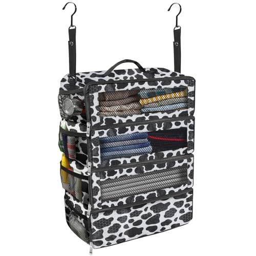 Olosar Suitcase Organizer, Travel Luggage Organizer Portable Hanging Travel Shelves Collapsible Hanging Packing Cubes for Carry on Suitcase - color: Cow Pattern-M, size: Medium