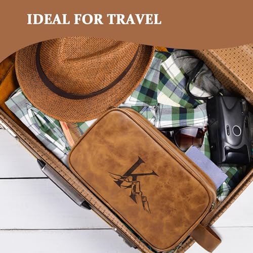 Janhavi Birthday Gifts for Men, Beach Vacation Essentials, Waterproof Toiletry Bag with Hook, Personalized PU Leather Laser Engraved Initials & Mountain, Birthday Gifts For Him (Brown D) - color: Brown, style: D