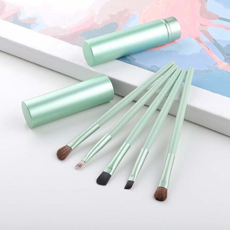 AKOAK 5 Pcs/set Travel Portable Mini Eye Makeup Brush Set Apply Eyeshadow Eyeliner Eyebrow Brush Lip Makeup Brush Set Makeup Tools (Green) - color: Green