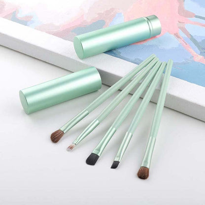 AKOAK 5 Pcs/set Travel Portable Mini Eye Makeup Brush Set Apply Eyeshadow Eyeliner Eyebrow Brush Lip Makeup Brush Set Makeup Tools (Green) - color: Green