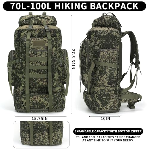 Hiking Backpack for Men 70L/100L Camping Backpack Military Rucksack Molle 3 Days Assault Pack for Climbing | Camping Backpack - color: 100l-greenmix
