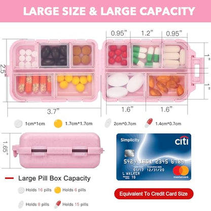 Large Pill Box with 189 Medicine Labels - Pill Organizer with Stickers, Medication Travel Case (Pink, 1 Pack) - color: Straw Pink, size: Large