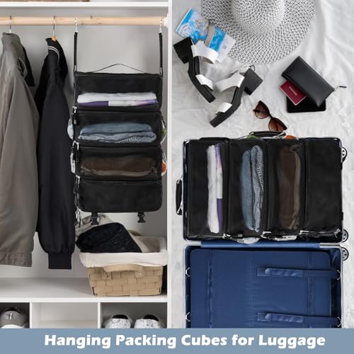 Surblue Hanging Travel Organizer Portable Hanging Luggage Organizer Multiple Compartments Collapsible Compression Closet Packing Cubes,Black,M - color: Black, size: Medium