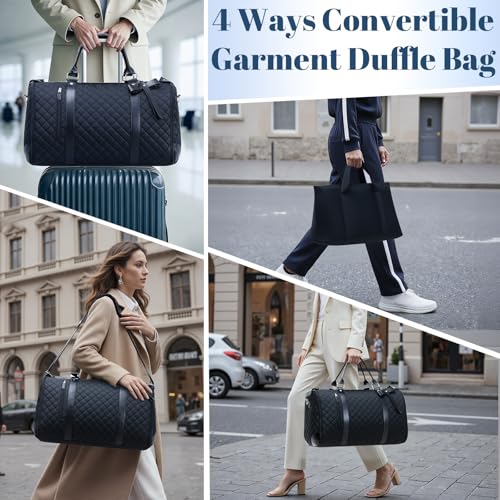 GARPROVM Garment Bags for Travel Women, 3 in 1 Convertible Garment Duffle Bags with Separated Tote Bag, Waterproof Suit Bag Travel Carry On Luggage Weekender Bag for Business Trip, Black - color: Black