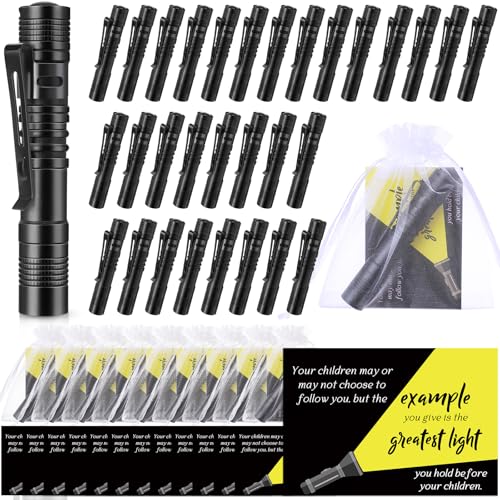 Coume Fathers Day Small Pocket Flashlight Gifts for Church Pocket Light Motivational Quote Card Bible Verse Cards and Organza Bags for Men Thank You Gifts, Not Include Batteries(30 Sets)