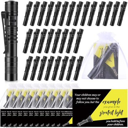 Coume Fathers Day Small Pocket Flashlight Gifts for Church Pocket Light Motivational Quote Card Bible Verse Cards and Organza Bags for Men Thank You Gifts, Not Include Batteries(30 Sets)