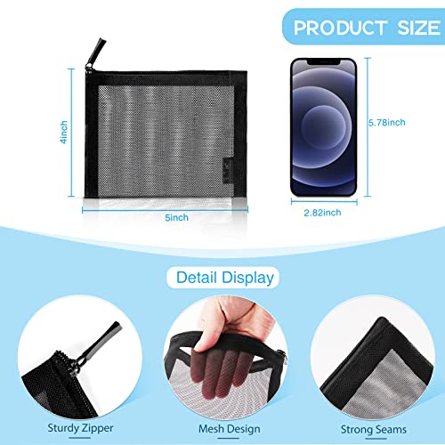 EASYFUN Small Zipper Pouch，6 Pieces Mini Mesh Pouch Coin Purse Portable Cosmetic Case Mesh Storage Bags with Key Kit Small Item Organizer,5 x 4 Inch - color: Dark Black