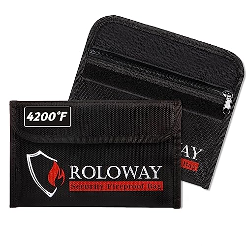 ROLOWAY Small Fireproof Bag (5 x 8 inches), Non-itchy Fireproof Money Bag for Cash, Valuables, Passport, Currency & Keys (2-Pack Black) - size: 8 x 5 inch, style: Black Bag
