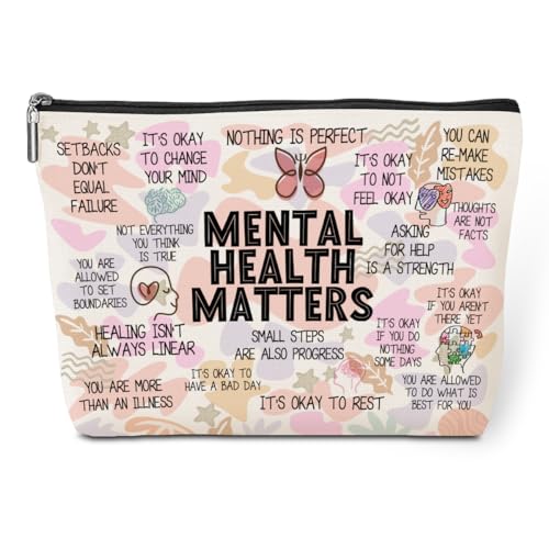 Mental Health Gifts Makeup Bag Positive Affirmations Mental Health Awareness Inspirational Gifts for Women Female Friend Coworker Birthday Friendship Mothers Day Nurse Day Travel Toiletry Bag - color: Multicolor629