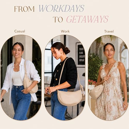 Mali&Lili Hobo Shoulder Bag for Women, Aria Convertible Crossbody Bags for Women, Vegan Leather purses, Shoulder Handbags - color: Sand