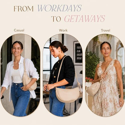 Mali&Lili Hobo Shoulder Bag for Women, Aria Convertible Crossbody Bags for Women, Vegan Leather purses, Shoulder Handbags - color: Sand