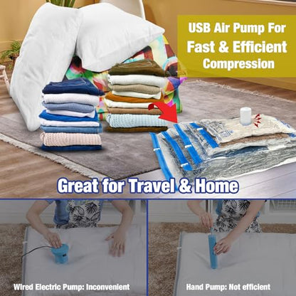 HIBAG Travel Vacuum Bags with Electric Pump for Luggage and Suitcase, Vacuum Seal Compression Packing Bags for Clothes Clothing, Combo 12 Pack - size: 12T-EPUMP