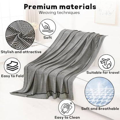 Travel Blanket Airplane - Ultra Soft & Lightweight Knit Design Compact Airplane Blanket,53x72 Inch,Stylish Travel Shawl Wraps for Flights,Office,Home Use,Travel Essentials & Gifts - color: Black Grey