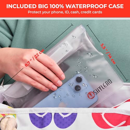 Beach Bag and Pool Bag Has Cooler Pocket, 7 Pockets Total, Zip Top. Family Size Waterproof Beach Tote - color: Funky Flip Flops