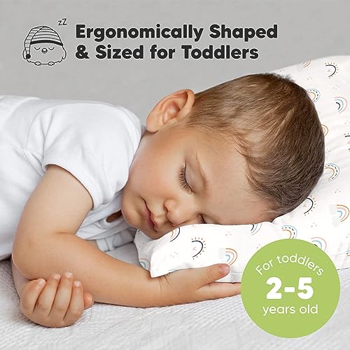 KeaBabies Organic Toddler Pillow with Pillowcase, Jumbo 14X20 - Soft Cotton Toddler Pillows for Sleeping - Machine Washable - Perfect for Travel, Toddler Bed Set (Jolly Rainbow) - color: Jolly Rainbow