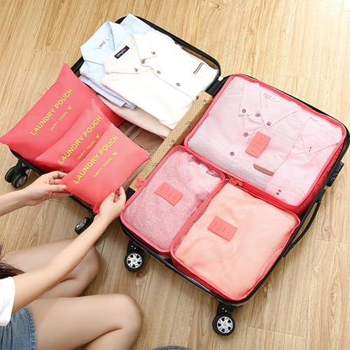 6 Set Packing Cubes for Travel Luggage Organizer Bags Reusable washable Suitcase Packing Cubes Set Travel Accessories Essentials (Watermelon Red‌) - color: Watermelon Red