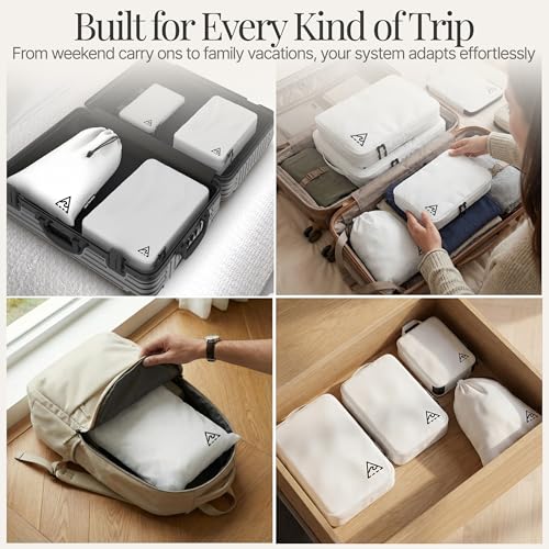 Well Traveled 4 pcs Compression Packing Bags Cubes Set with HybridMax Double-Capacity Design - Packing Cubes for Travel Compression to Maximize Limited Luggage Space, White - color: White, size: 4-piece