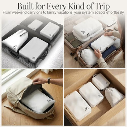 Well Traveled 4 pcs Compression Packing Bags Cubes Set with HybridMax Double-Capacity Design - Packing Cubes for Travel Compression to Maximize Limited Luggage Space, White - color: White, size: 4-piece