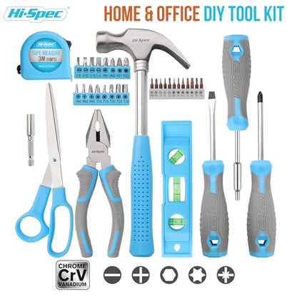 Hi-Spec Tool Set, Blue Household Starter Set with Tool Box, Car ToolKit, Tools for Home Office Dorm Room Essentials, Easy to Carry and Store - color: Blue