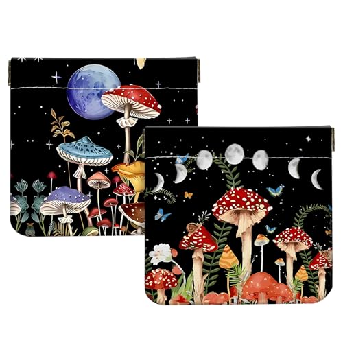 2Pcs PU Leather Small Squeeze Coin Purse Pouch Mini coin Bag Unique And Cute Wallet Cosmetic Bags Change Bag For Women Girls Men Colored Mushroom - color: Colored Mushroom