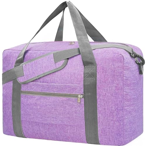 For Spirit Airlines Personal Item Bag 18x14x8 Foldable Carry on Bags for Airplanes Travel Duffel Bags for Women and Men - color: Snow LightPurple, size: With Shoulder Strap