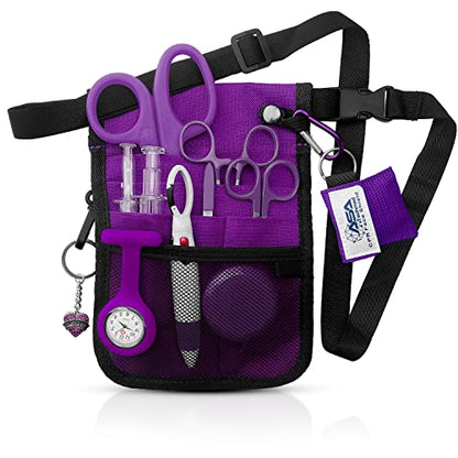 ASA TECHMED Nurse Utility Belt – Complete Medical Belt Utility Kit, Pro Pack Pocket Organizer Pouch Hip Bag for EMT, CNA, NP, PA, Student, Purple - color: Purple