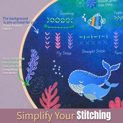 ETSPIL Beginner Embroidery Kit for Adults, 3-Pack Full-Color Stamped Animal Designs, Companionship Theme, Master 19 Stitches with 4K Step-by-Step Videos & Needle Minder, Easy Craft Gift for Teens - color: Companion F