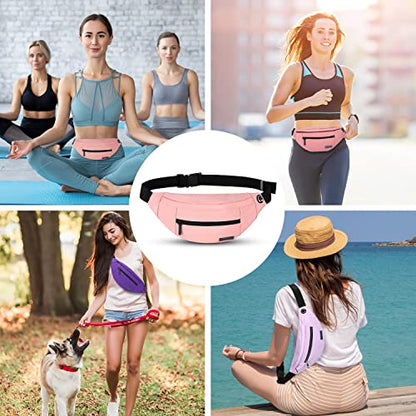 MAXTOP Large Crossbody Fanny Pack with 4-Zipper Pockets,Gifts for Enjoy Sports Festival Workout Traveling Running Casual Hands-Free Wallets Waist Pack Phone Bag Carrying All Phones - color: Pink Leaf, style: Large Fanny Pack(4 Zipper Pockets)