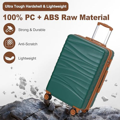 Romswi 30" Hardside Checked Luggage, Large Checked Suitcase with Dual Spinner Wheels, Hardshell Suitcase with TSA Lock,YKK Zipper, Scratch-Resistantr Green