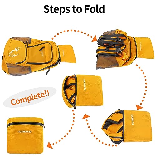 FENGDONG 35L Lightweight Foldable Waterproof Packable Travel Small Hiking Backpack Daypack for men women - color: A10-yellow