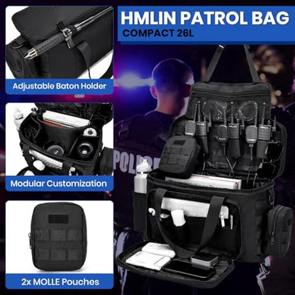 HMLIN Patrol Bag Law Enforcement,Police Gear Bag for Car Front Seat,Water Resistant Police Officer Duty bag,with MOLLE System and Cup Holders (Black)