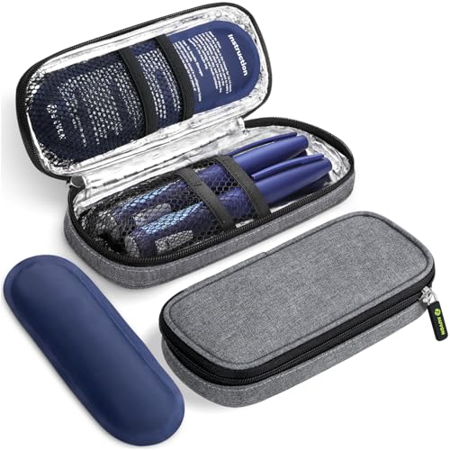 AUVON Insulin Pen Cooler Travel Case with 2 * 90g TSA Approved Ice Packs, Diabetic Medication Insulated Cooling Bag for Insulin Pens and Diabetic Supplies Storage, Compact for Daily Life and Trips - color: Gray