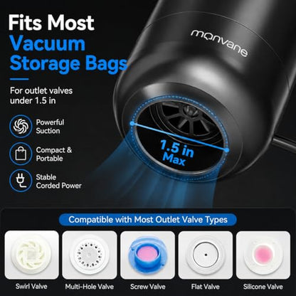 Electric Pump for Vacuum Storage Bags, 5000PA Portable Travel Vacuum Pump for Storage Bags, Space Saver for Compression Clothing, Blanket, Luggage (Storage Bag Not Included)