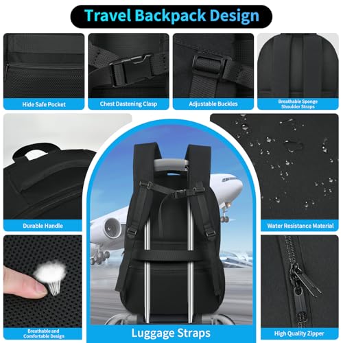 Travel Laptop Backpack for Men, Anti Theft Slim Durable Backpack for Women, with USB Port, Waterproof Business Computer Bag, for 18.4 inch Laptop and Notebook - Black - size: Large