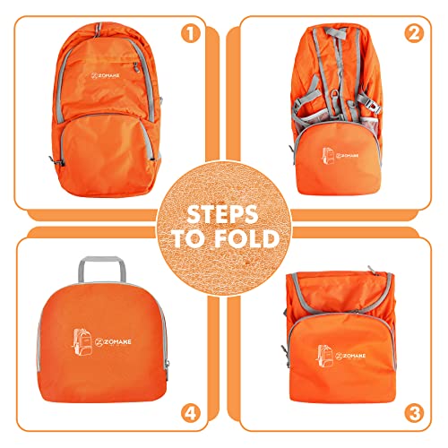 ZOMAKE Lightweight Packable Backpack 30L, Foldable Hiking Backpacks Water Resistant Compact Folding Daypack for Travel(Orange) - color: Orange