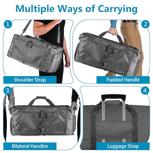 60L Duffle Bag with Shoes Compartment - Foldable&Large Capacity Travel Duffel Bags, Lightweight & Water-Resistant Gym Bag - Dark Gray - color: 60L-Dark Gray