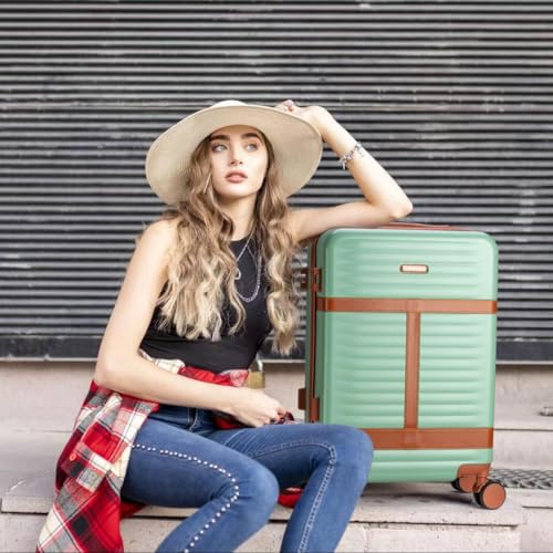 Lumesner 5 Piece Luggage Sets with Travel Backpack, 20" Carry On Hardside Spinner Suitcases, TSA Lock, Durable PC (Green, 5 piece set (20inch)) - color: Green(20inch-5piece Set)