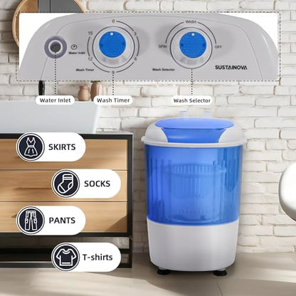 Elevon Mini Spin Dryer Portable Washing Machine, Compact Laundry for Home, Apartment, RV, Blue - style: Mini, Blue