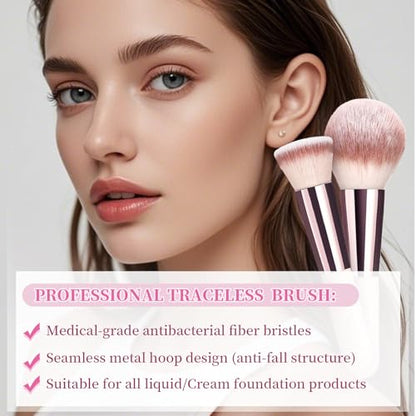 15pcs Travel Makeup Brushes Foundation Powder Concealers Eye Shadows Travel Mini Makeup Brush Set with 12pcs Puff, Sponge and Bag (pink)