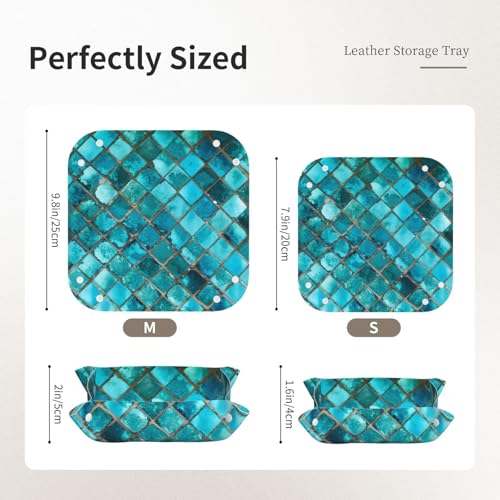 Valet Tray Leather Turquoise Blue Pattern Portable Catchall Tray Desktop Storage Organizer Bedside for Men Women Jewelry Keys Coin Candy Sundries Small - size: Small