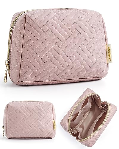 BAGSMART Small Makeup Bag, Compact Cosmetic Pouch for Women for Purse, Travel Toiletry Organizer with Wide Open Design, Pink - color: 01-Pink