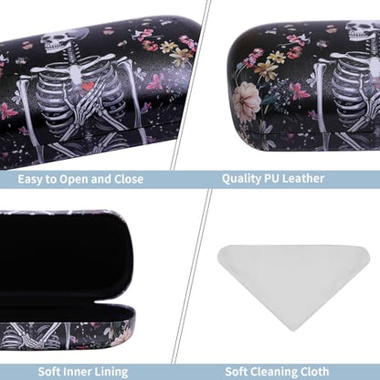 PERFECTSIGHT Sunglasses Case, Large Hard Shell Glasses Case, Cute PU Leather Protective Eyeglasses Case for Women Men - color: Black Skull
