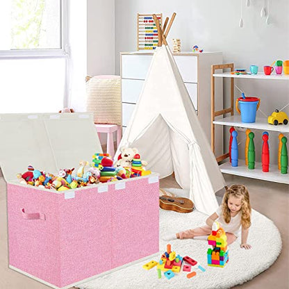Large Collapsible Toy Storage Box with Lid & Handles - Kids Organizer Chest for Toys, Clothes, Blankets (Pink, Nursery, Playroom, Bedroom)-24.5''×13''×16'' - color: PINK
